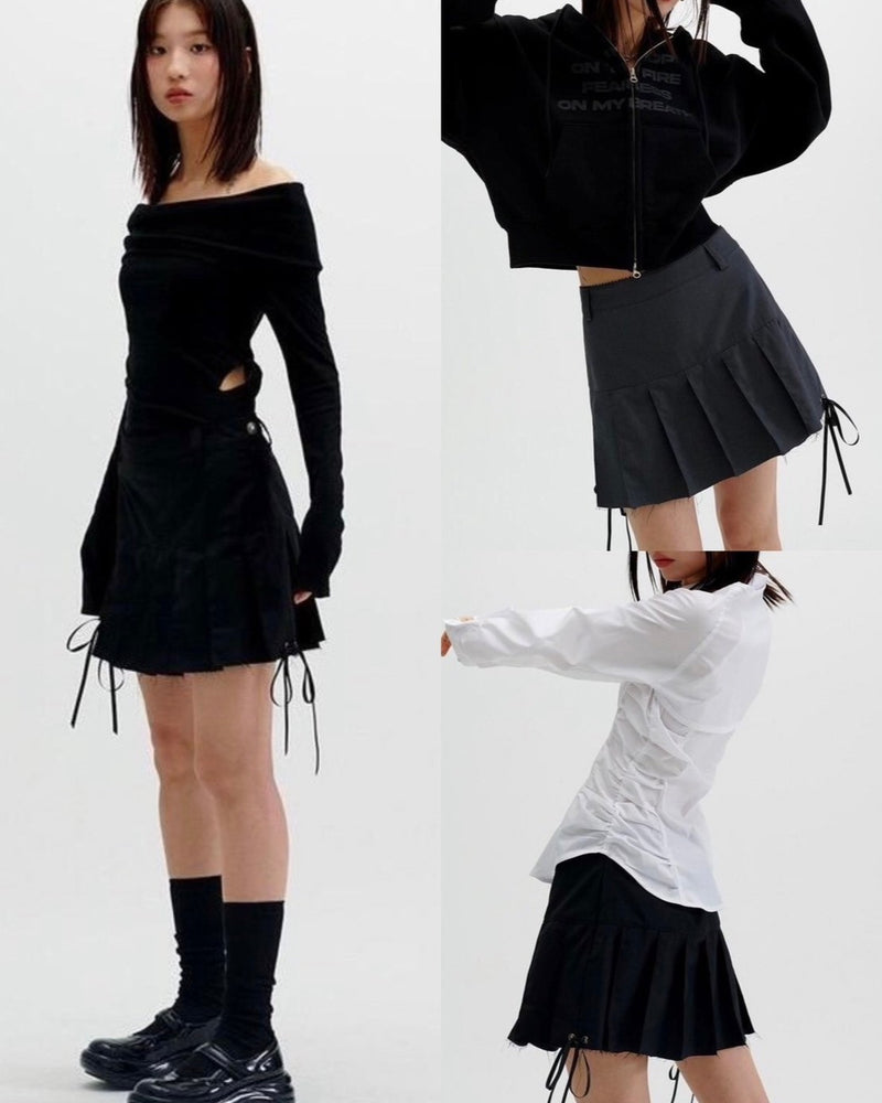【runningHIGH】CUT OFF PLEATED MINI SKIRT