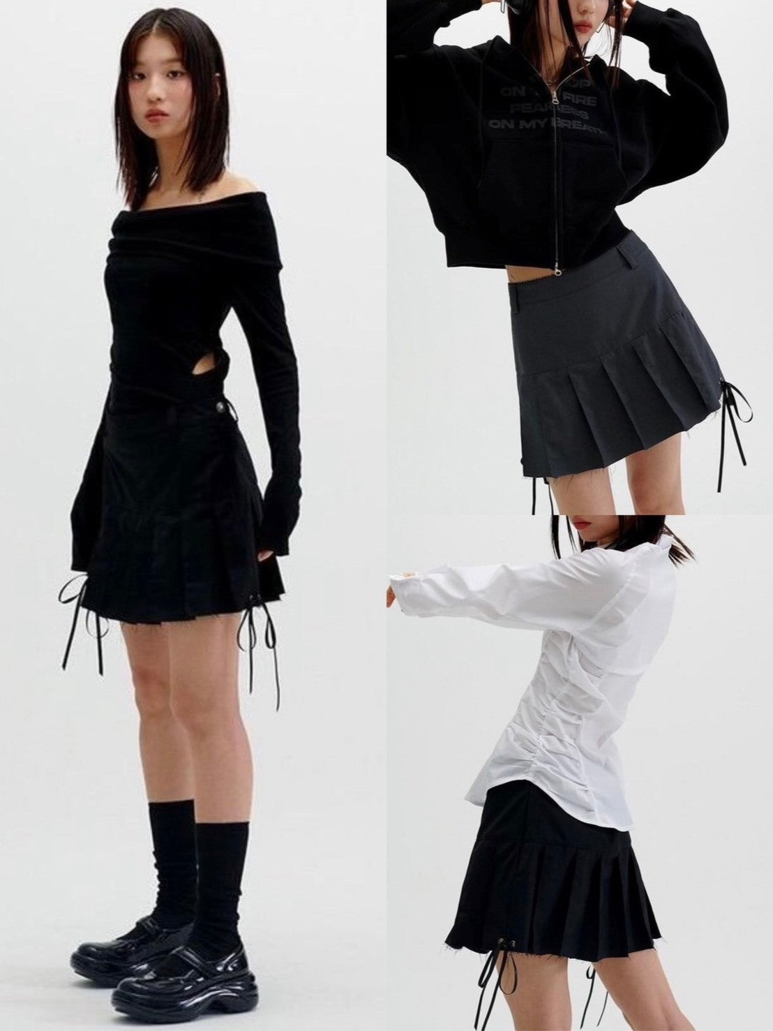 【runningHIGH】CUT OFF PLEATED MINI SKIRT
