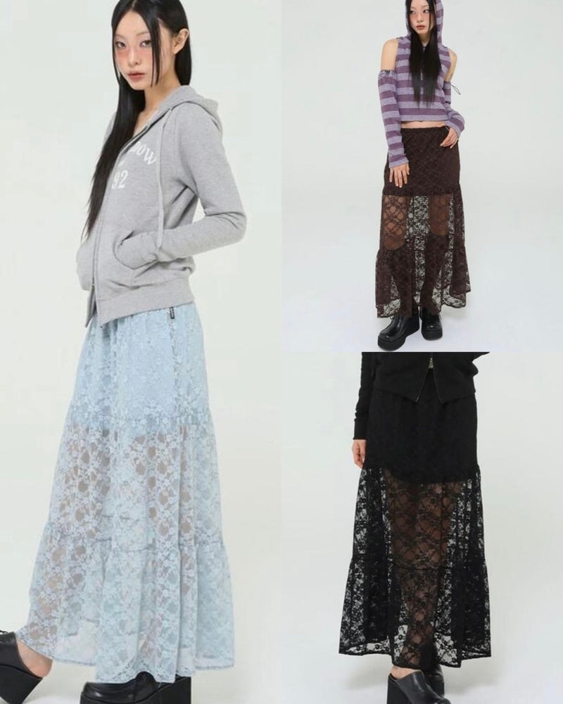 【Uglyshadow】FLOWER LACE LONG SKIRT