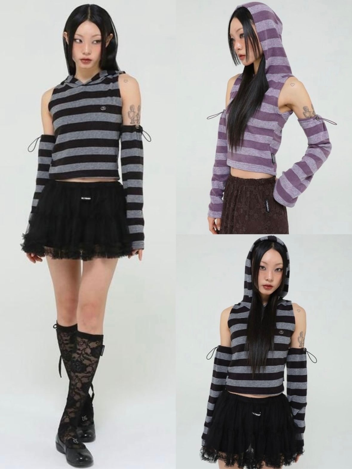 【Uglyshadow】STRIPED HOODED KNIT VEST WARMER SET