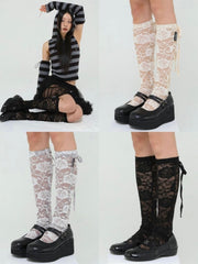 【Uglyshadow】ROSE LACE LONG SOCKS / 【アグリーシャドウ】ローズレースロングソックス