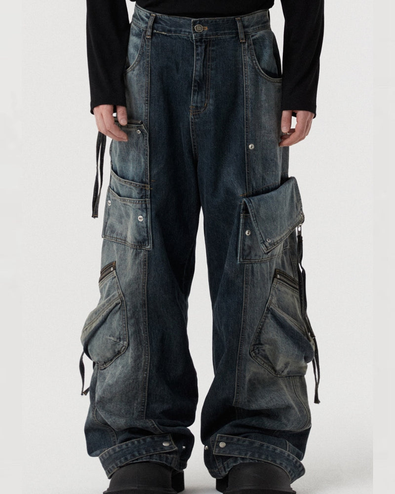 【DNSR】twoface multi cargo denim pants