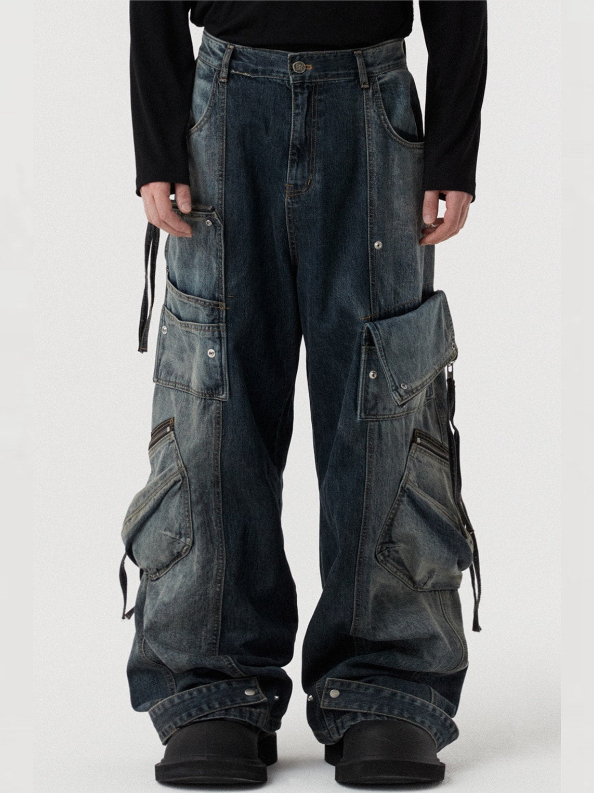 【DNSR】twoface multi cargo denim pants