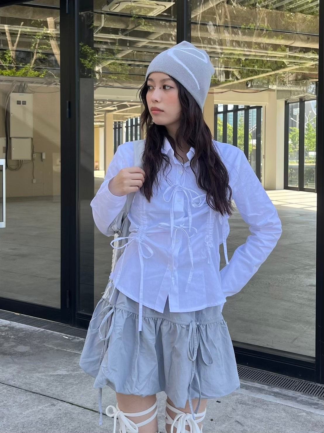 受注制【nmtc +】ribbon crop shirt (3color)