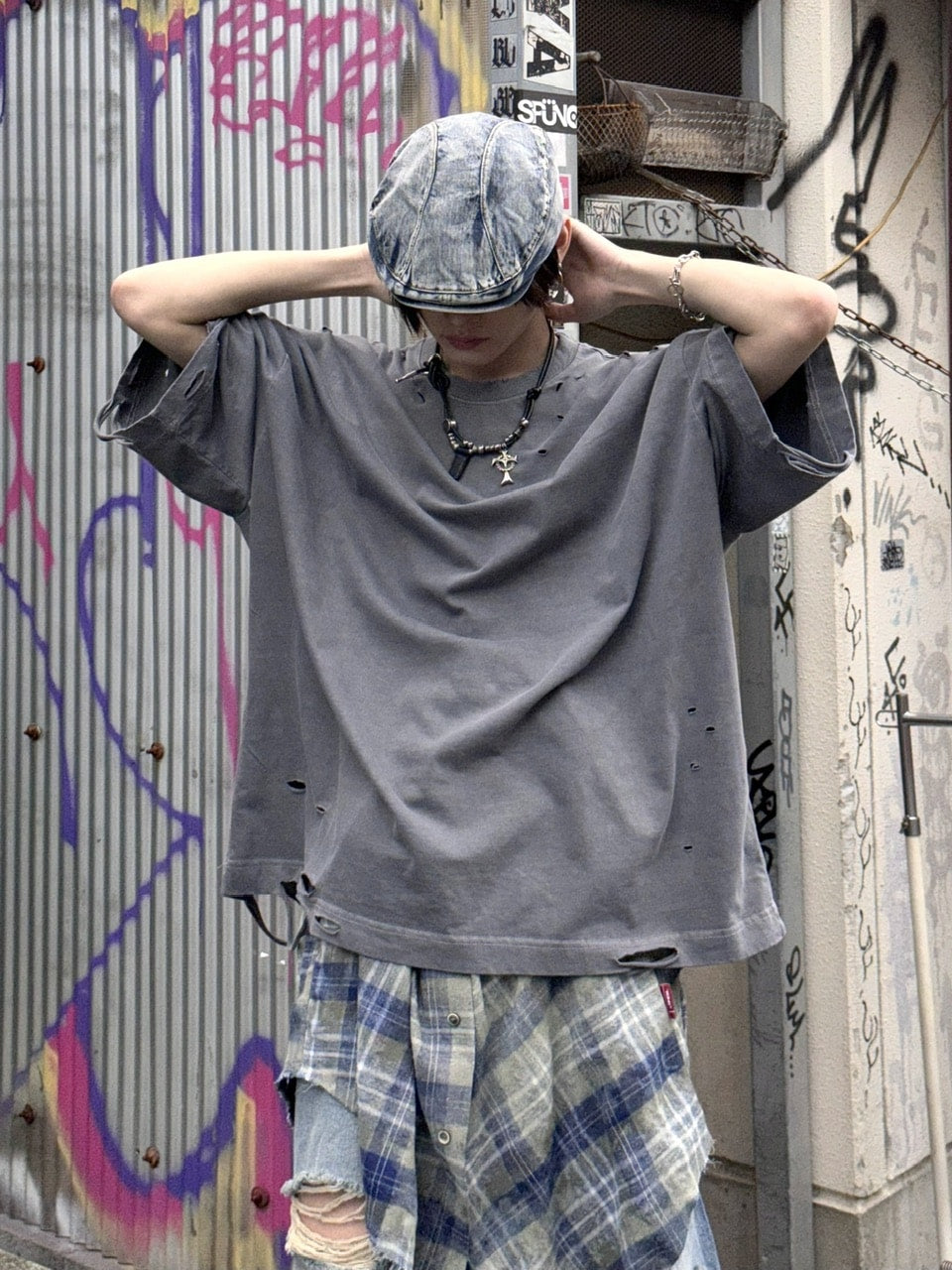 受注制【Never mind the XU】damage oversized tee (2color)