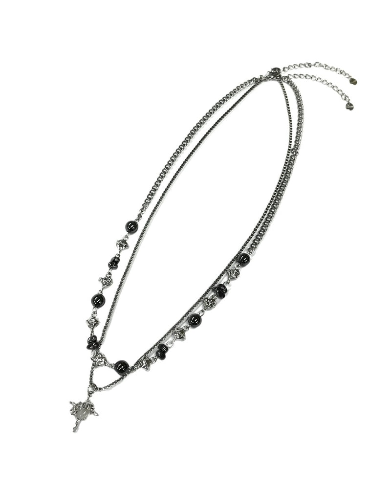 受注制【Never mind the XU】stone chain layered necklace / 【ネバーマインドザエックスユー】ストーンチェーンレイヤードネックレスシルバーネックレス