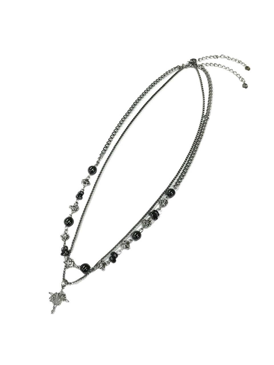 受注制【Never mind the XU】stone chain layered necklace / 【ネバーマインドザエックスユー】ストーンチェーンレイヤードネックレスシルバーネックレス