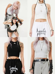 【HOLY NUMBER 7】Women's Dancer Crop Tank Top / 【ホーリーナンバーセブン】ダンサークロップロゴプリントタンクトップ