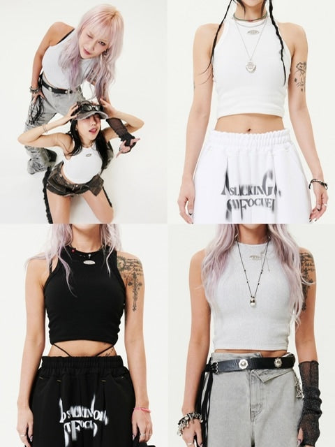 【HOLY NUMBER 7】Women's Dancer Crop Tank Top / 【ホーリーナンバーセブン】ダンサークロップロゴプリントタンクトップ