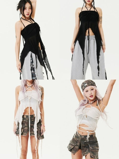 【HOLY NUMBER 7】Ribbon Ruffle Tube Top