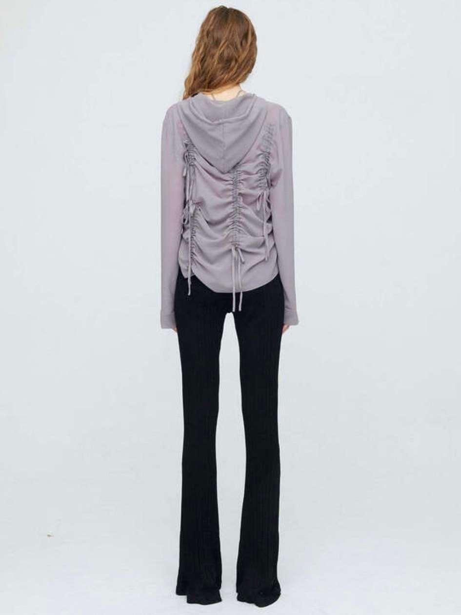 【NACHE】SHIRRING CHIFFON HOODIE ZIP-UP