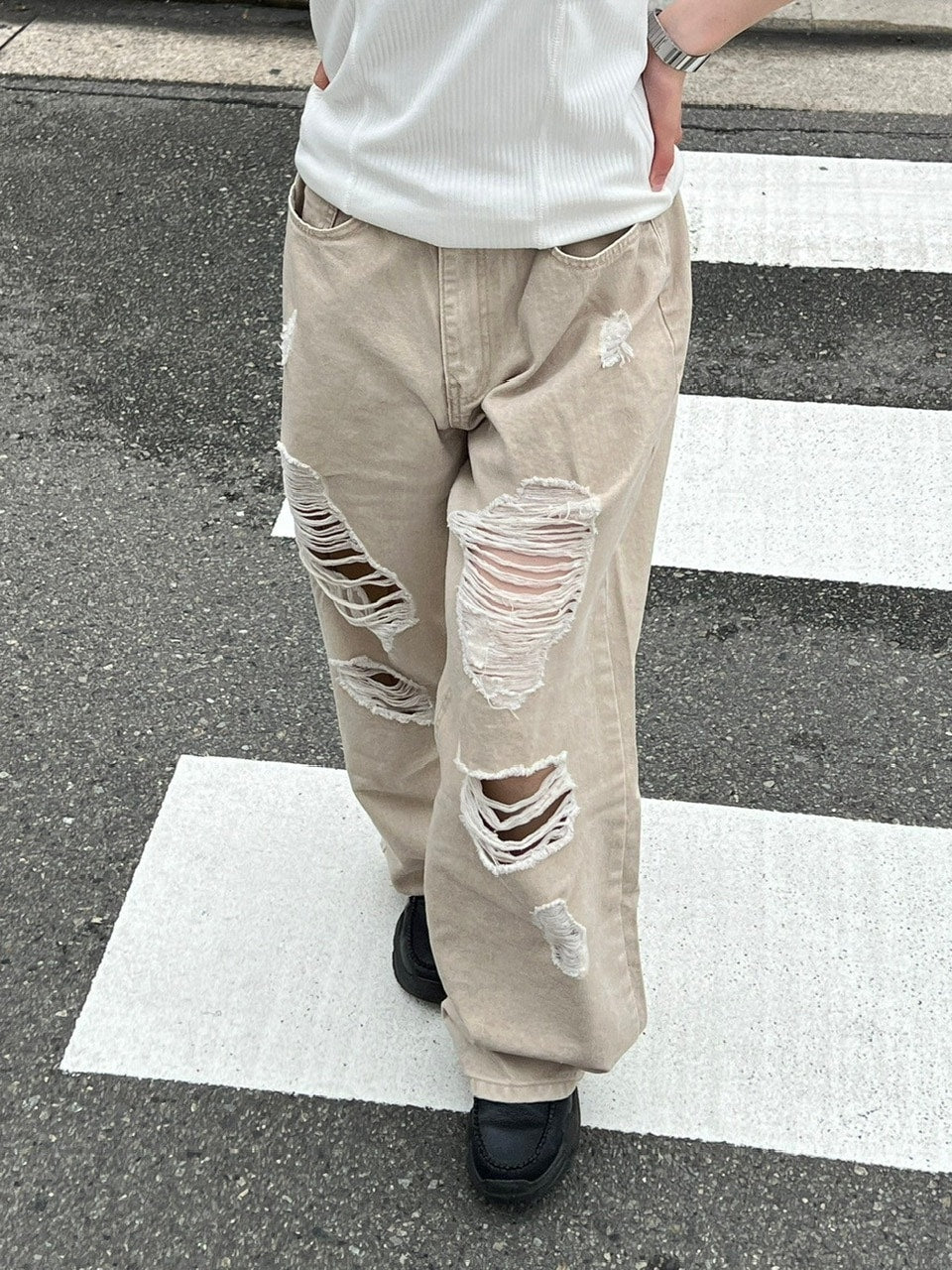 受注制【Chikashitsu +】damage cotton volume pants