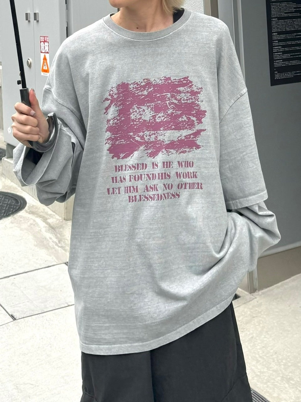 【Chikashitsu +】layered graphic long sleeve (2color) / 【チカシツプラス】レイヤードグラフィックプリント長袖Tシャツ