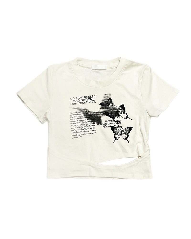 【Never mind the XU】butterfly print cropped tee (3color)