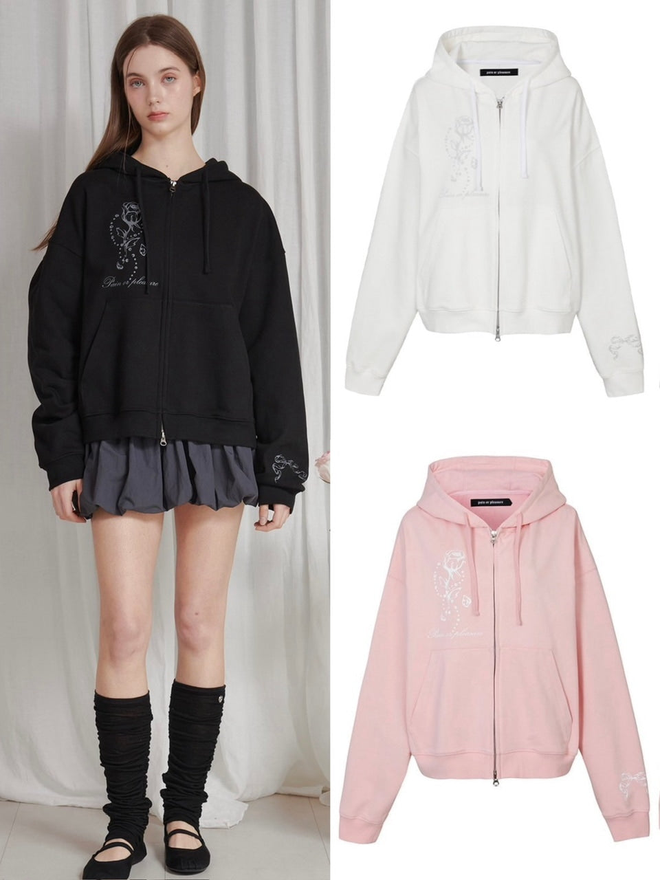【PAIN OR PLEASURE】ROSE 2WAY HOOD ZIP UP
