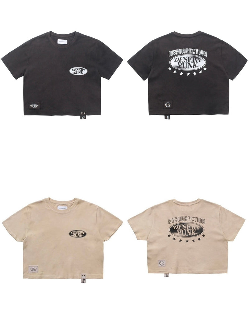 【RESURRECTION13】Washed Patchwork Crop T-Shirt (Women)