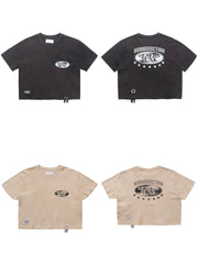 【RESURRECTION13】Washed Patchwork Crop T-Shirt (Women)