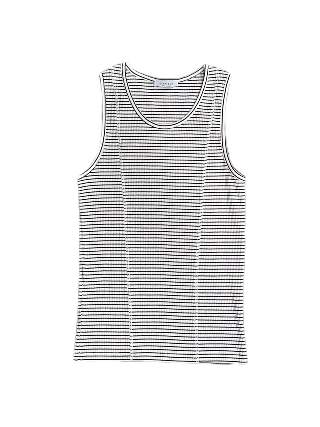 受注制【Chikashitsu +】border stitch rib sleeveless (2color) / 【チカシツプラス】ボーダーステッチリブタンクトップ