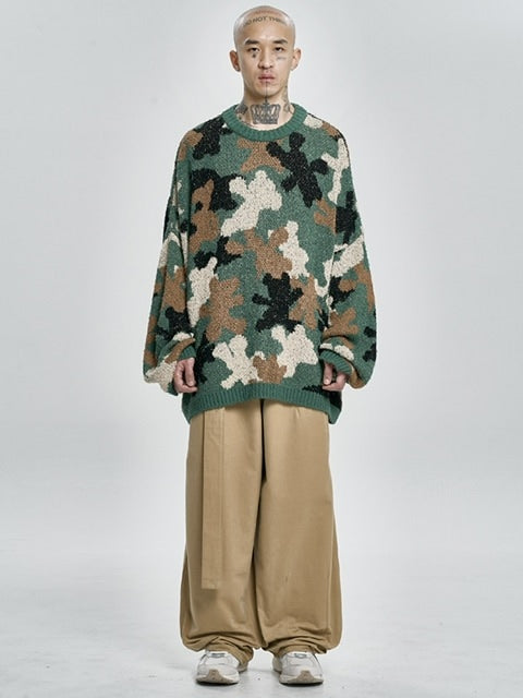 【AJOBYAJO】Teddy Bear Camouflage Knit Sweater