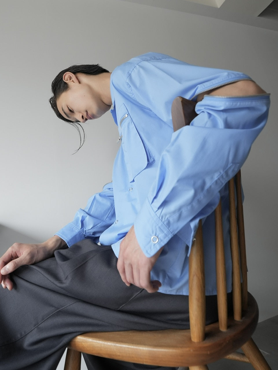 【CS】2way zip square cut shirt (blue) / 【シーエス】2ウェイジップスクエアカット長袖シャツ