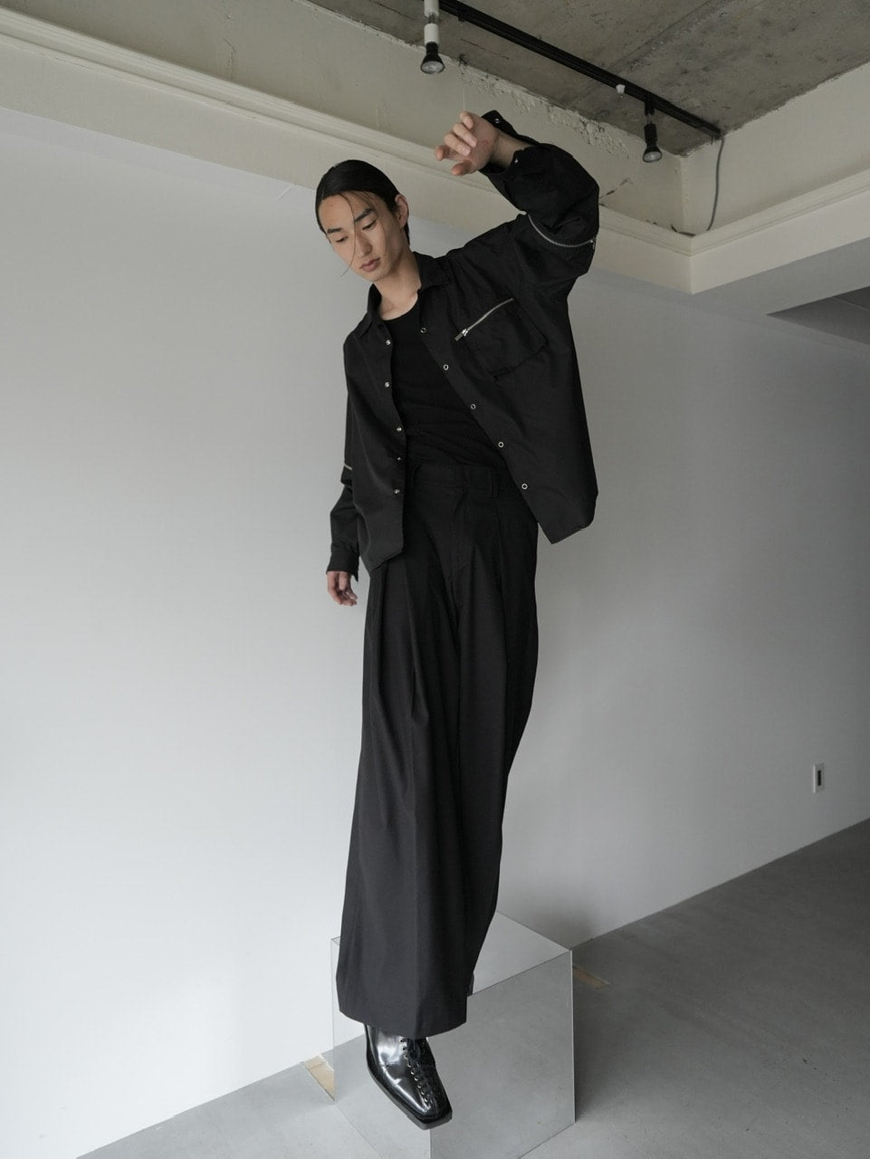 【CS】2way zip square cut shirt (black) / 【シーエス】2ウェイジップスクエアカット長袖シャツ