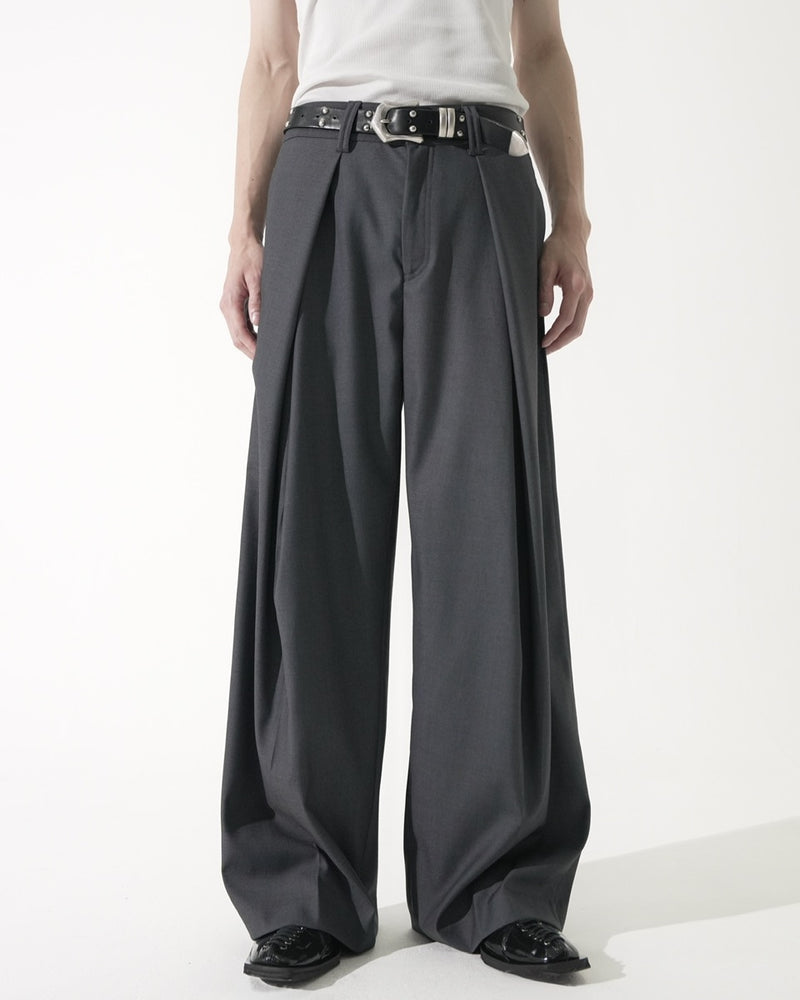 【CS】cross tuck drape slacks (charcoal)