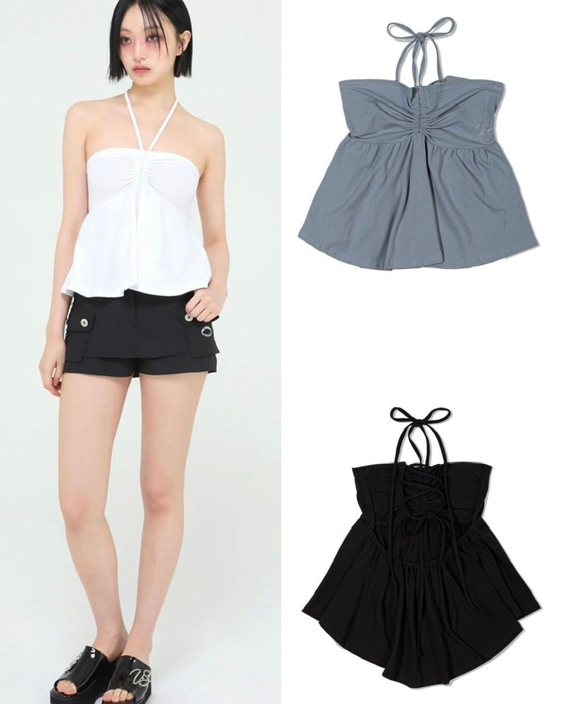 【Uglyshadow】BEADS TUNNEL SLEEVELESS / 【アグリーシャドウ】ビーズホルターネックキャミソールチュニック