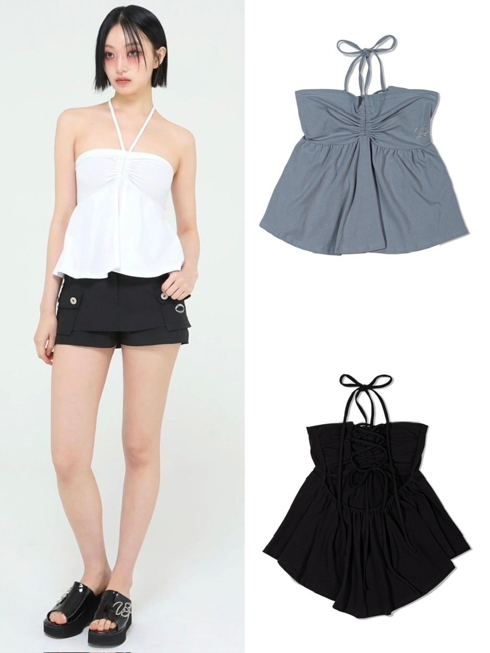 【Uglyshadow】BEADS TUNNEL SLEEVELESS / 【アグリーシャドウ】ビーズホルターネックキャミソールチュニック