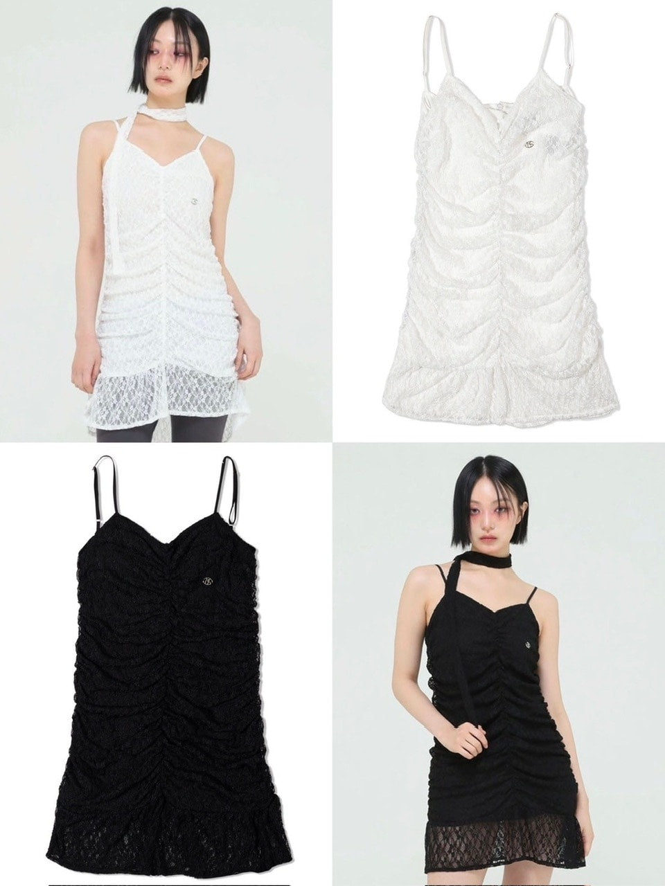 【Uglyshadow】TIE SHIRRING LACE DRESS