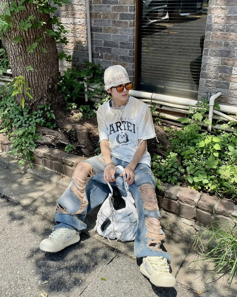 受注制【Never mind the XU】damage denim pants (3color) / 【ネバーマインドザエックスユー】ダメージデニムパンツ