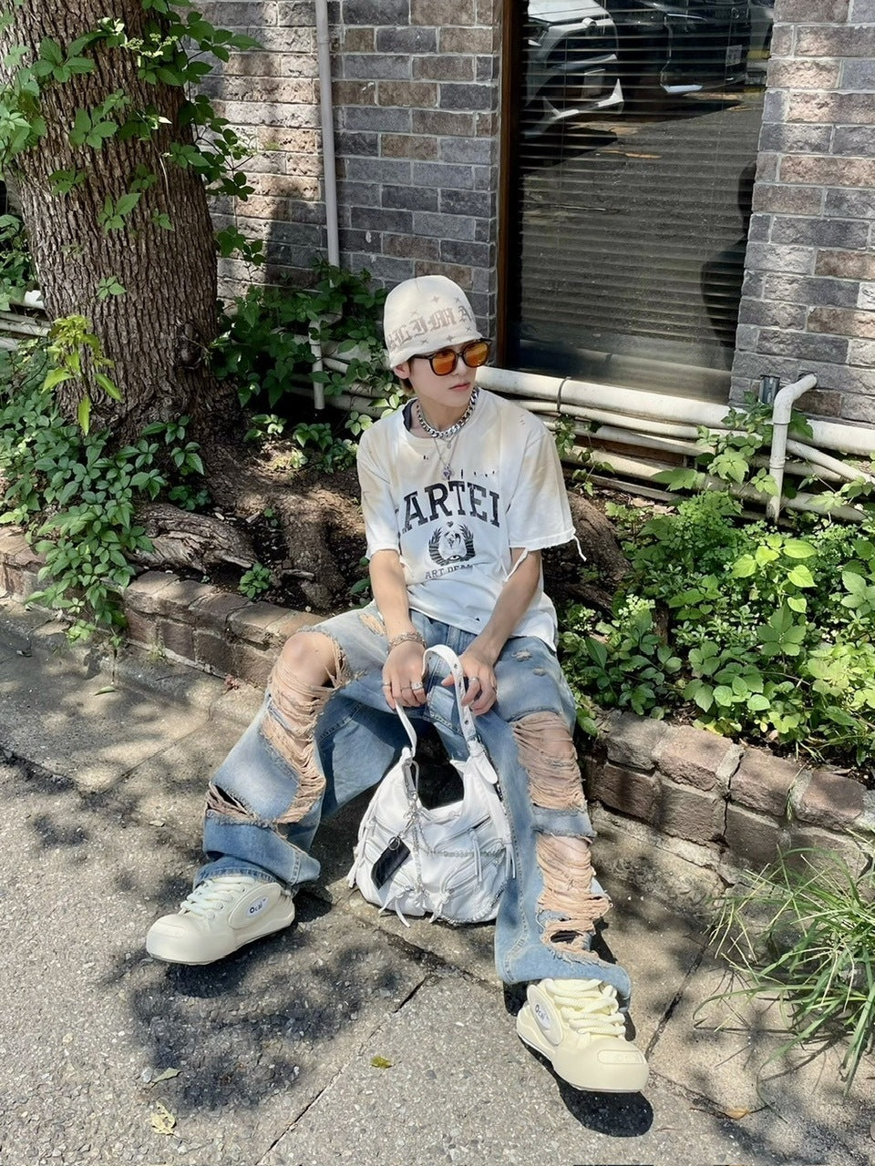 受注制【Never mind the XU】damage denim pants (3color) / 【ネバーマインドザエックスユー】ダメージデニムパンツ