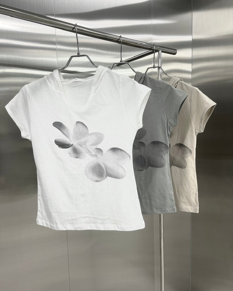受注制【nmtc +】flower design half sleeve hoodie (3color)