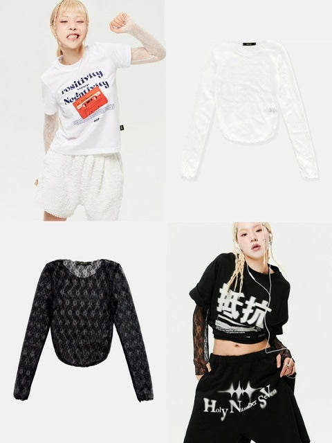 【HOLY NUMBER 7】Lace see-through long sleeve top / 【ホーリーナンバーセブン】レースシースルー長袖Tシャツ