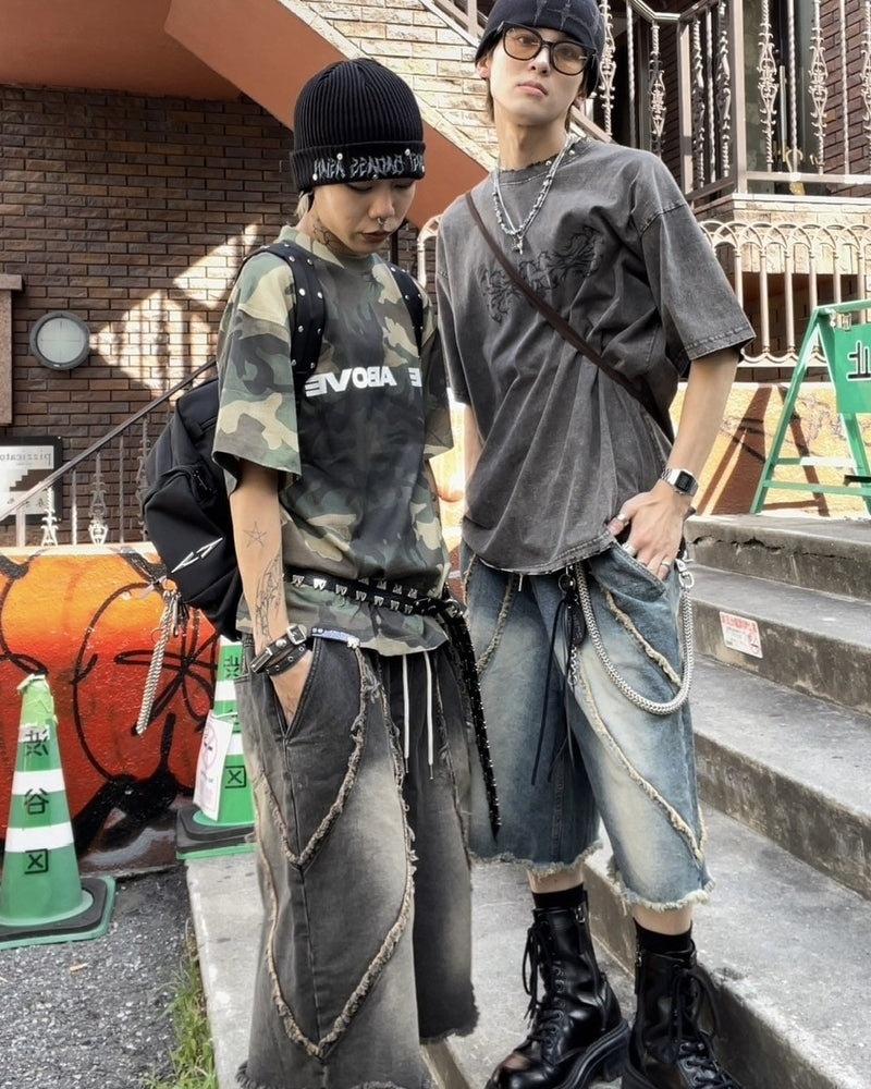 受注制【Never mind the XU】line denim half pants (2color)