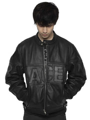 【RACER WORLDWIDE】Black Leather Embossed Jacket