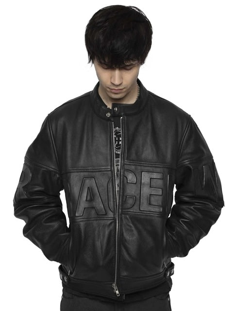 【RACER WORLDWIDE】Black Leather Embossed Jacket