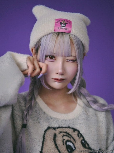 【GALFY×KUROMI】ふわふわ猫耳ニットCAP / 【ガルフィー×クロミ】ファー猫耳ニット帽子