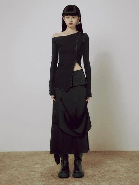 【FLAREUP】One-Shoulder Lettuce Stitch Cardigan