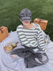 受注制【LUV CODE】snap button stripe knit (2color)