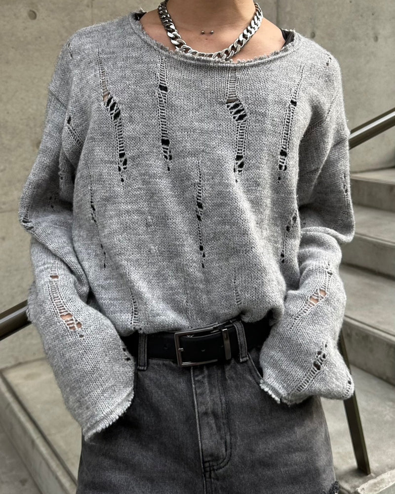 受注制【LUV CODE】damage mohair knit
