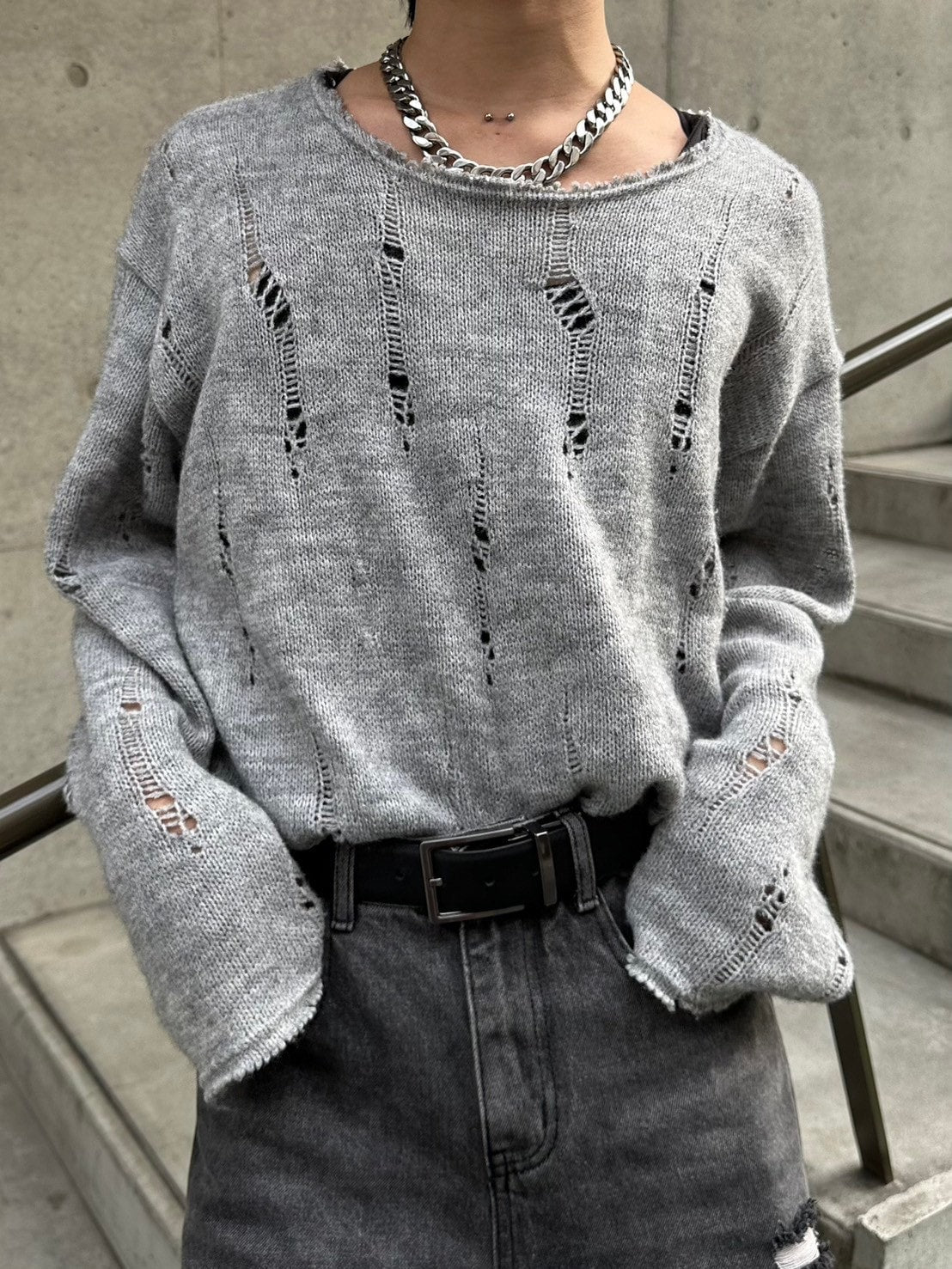 受注制【LUV CODE】damage mohair knit