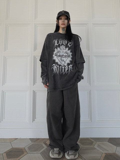 【LOVE KILLER】Killer heart barbed wire layered Long T