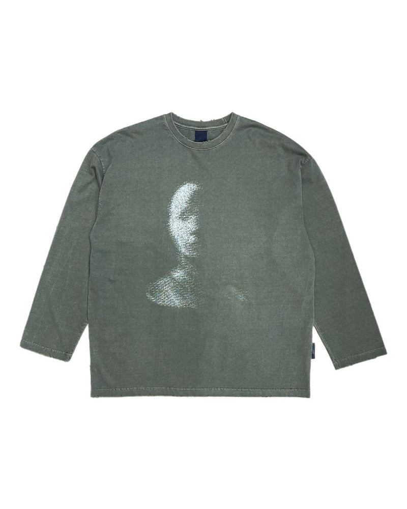【Chikashitsu +】oversized shadow print damage long sleeve (2color) / 【チカシツプラス】オーバーサイズシャドウプリントダメージ長袖Tシャツ