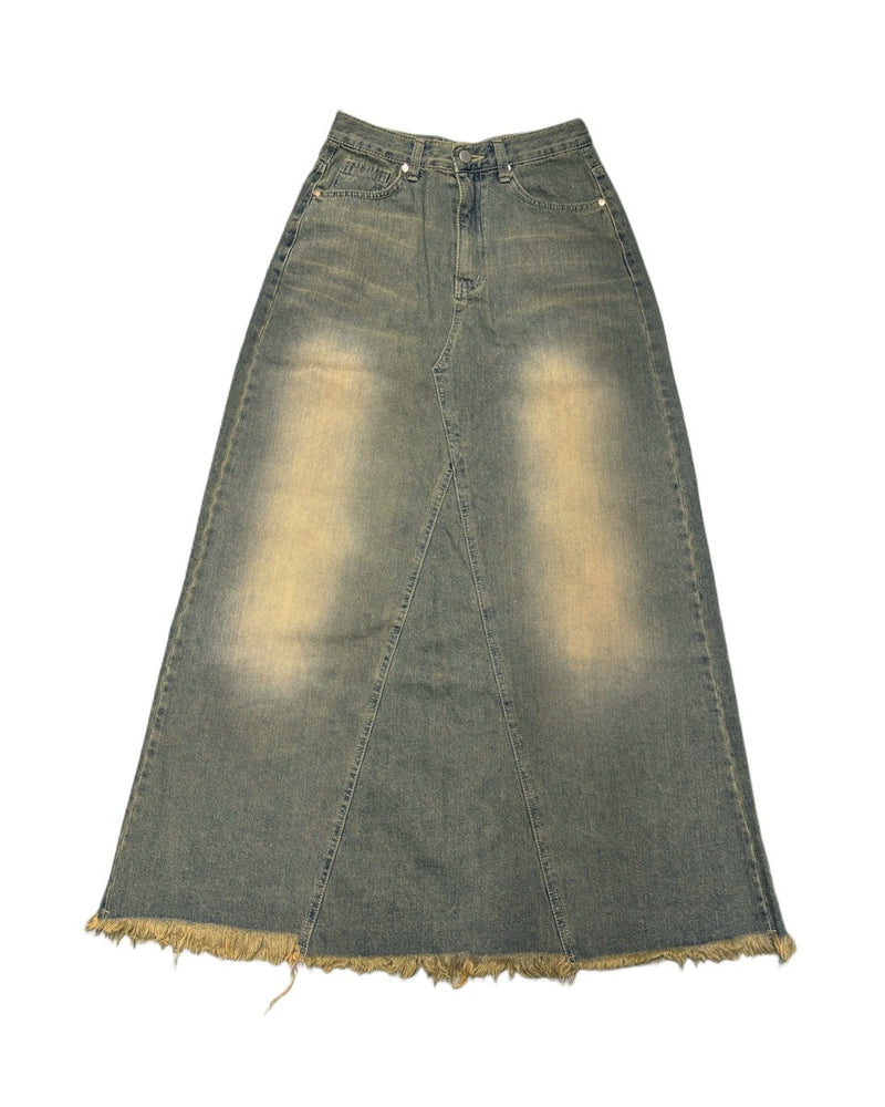 受注制【oaks】vintage wash denim maxi skirt (2color)