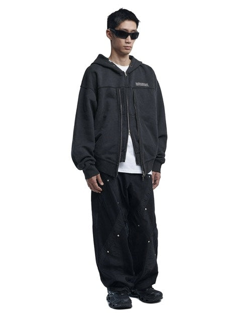 【NOMANUAL】OVERDYED LAYER HOODED ZIP-UP / 【ノーマニュアル】オーバーダイドレイヤージップアップ長袖パーカー