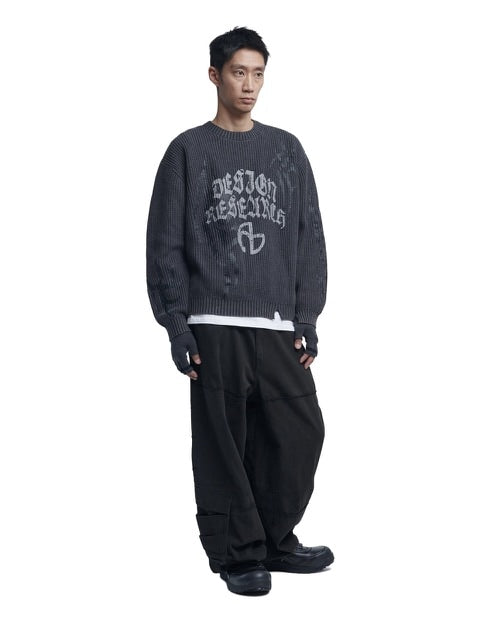 【NOMANUAL】OVERDYED TRIBAL KNIT SWEATER / 【ノーマニュアル】オーバーダイトライバルニット長袖セーター
