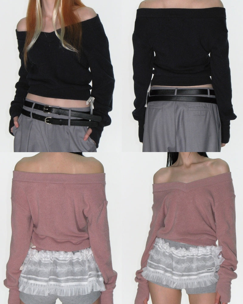 【CRANK】RIBBON WARMER V-NECK KNITWEAR