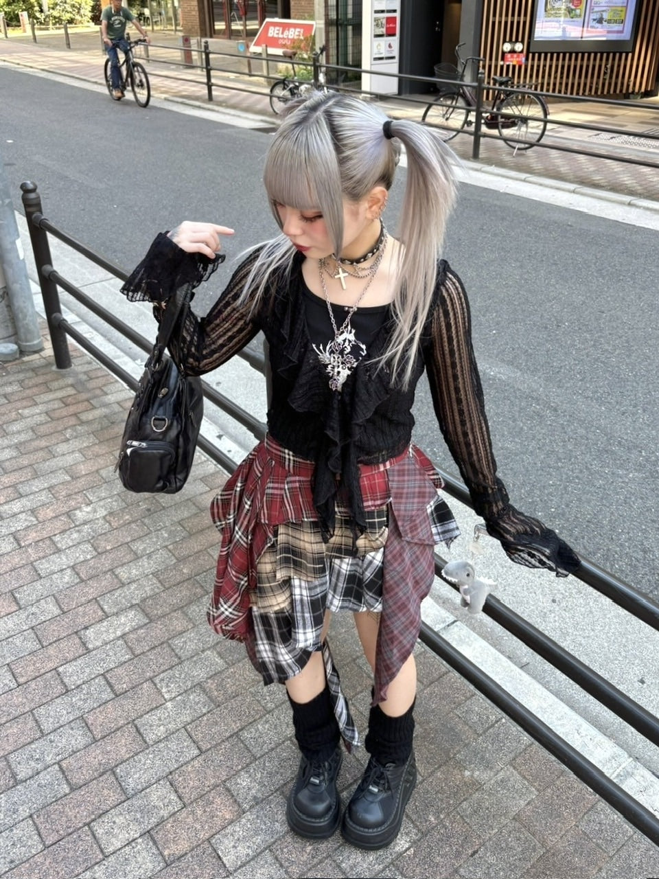 受注制【Never mind the XU】asymmetry check skirt / 【エックスユー ドッグ】アシンメトリーレイヤードチェックミニスカート