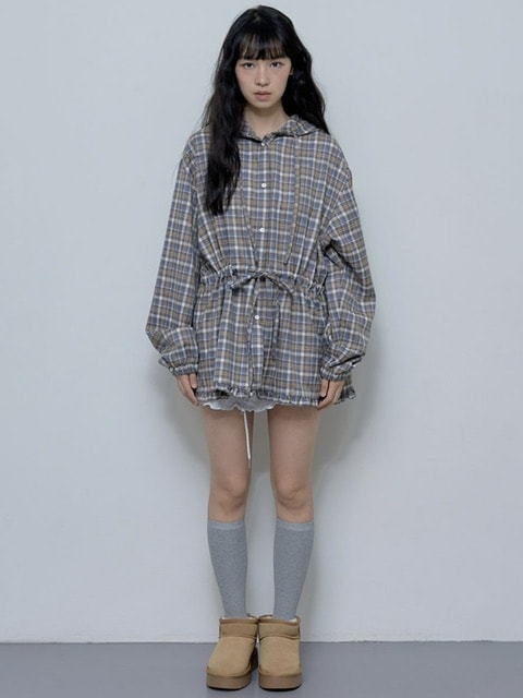 【FANCY CLUB】FRILL CHECK HOOD JACKET