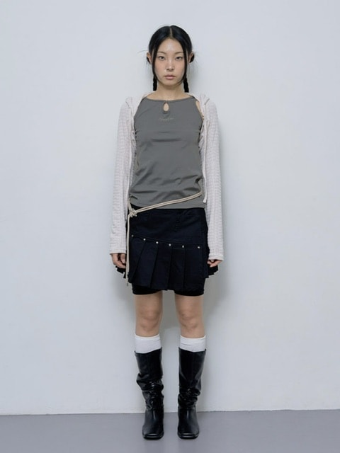 【FANCY CLUB】KNITTED HOOD BOLERO SET UP / 【ファンシークラブ】タンクトップ長袖ニットボレロセットアップ